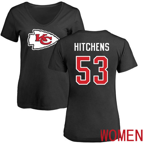 Women Kansas City Chiefs #53 Hitchens Anthony Black Name and Number Logo Slim Fit NFL T Shirt->nfl t-shirts->Sports Accessory